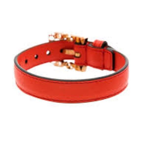 Versace Red Leather Sculpted Buckle Bracelet - Picture 2 of 4